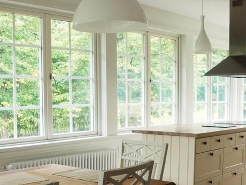large windows in kitchen